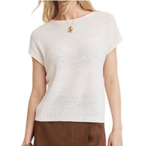 J Crew Open Knit short sleeve Sweater Womens sz L White minimalist beach summer